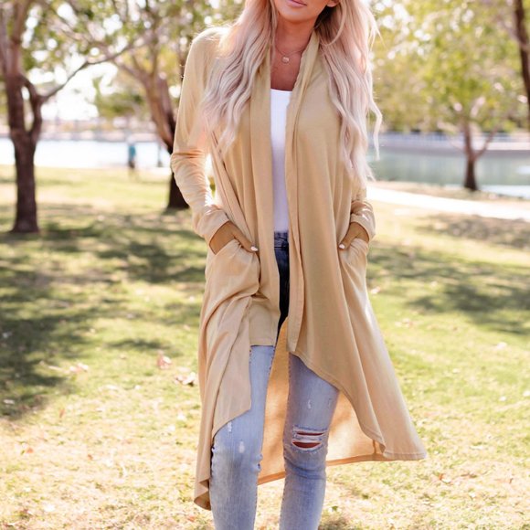 Make an offer!! Apricot Long Sleeve Pockets High Low Open Front Cardigan - Picture 1 of 13